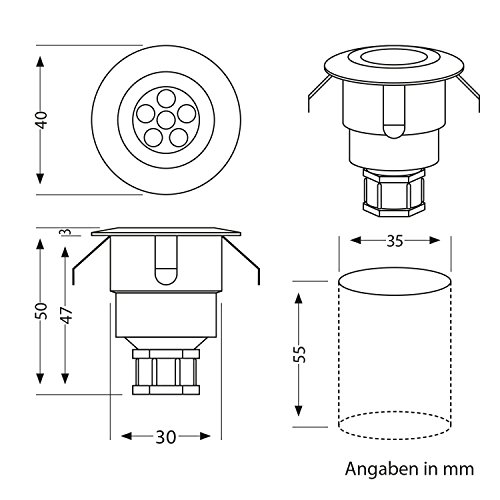 ledscom.de LED Boden-Einbauleuchte Atria für außen Aluminium kalt-weiß, je 14lm, IP65, 40mm Ø 8er Set – Bild 6