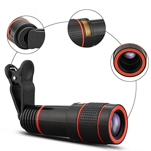 Godefa Cell Phone Camera Lens, 12X Zoom Telephoto Universal Clip On Lens Kit for iPhone 7/6S/6 Plus/5/4,Samsung, Android and Other Phones