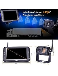 Sistema de cámara de respaldo inalámbrico, cámara de visión trasera inalámbrica IP69K + monitor LCD de marcha atrás inalámbrico de 5 '' para remolques, vehículos recreativos, camiones, remolques de caballos, autobuses escolares, máquinas agrícolas, etc.