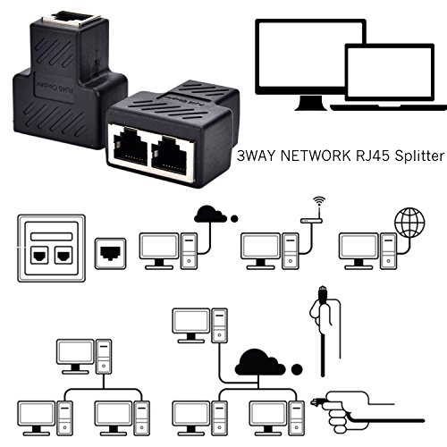 RJ45 Splitter Adapter, DISDIM 1 to 2 Port USB to RJ45 Socket Adapter Interface Ethernet Cable 8P8C Extender Plug LAN Network Connector for Cat5, Cat5e, Cat6, Cat7