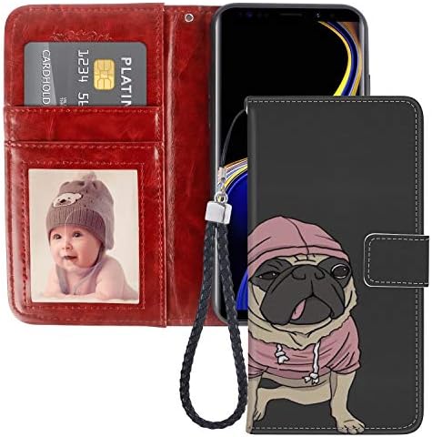 JQLOVE Samsung Galaxy Note 9 Wallet Phone Case, Pug Dog Series PU Leather Flip Magnetic Clasp Multi Card Slot Stand Holder Cover Wallet Case for Samsung Galaxy Note 9