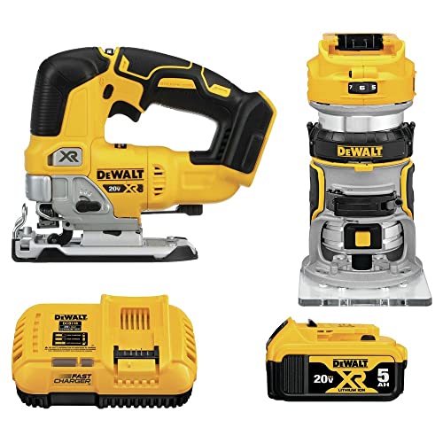DEWALT 20V MAX Router Tool and Jig Saw, Cordless Woodworking 2-Tool Set with Ba…