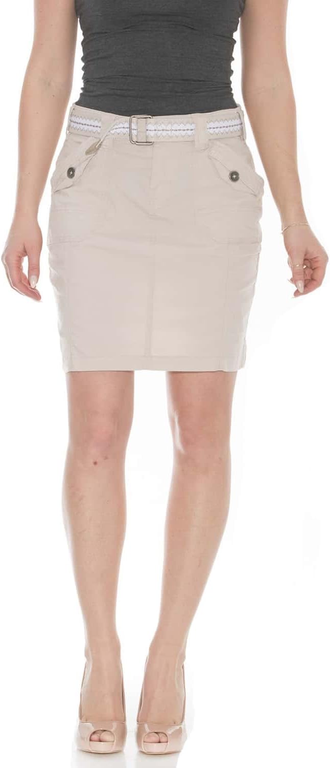 Suko Jeans Women's Cargo Skirt - Stretch Poplin with Belt