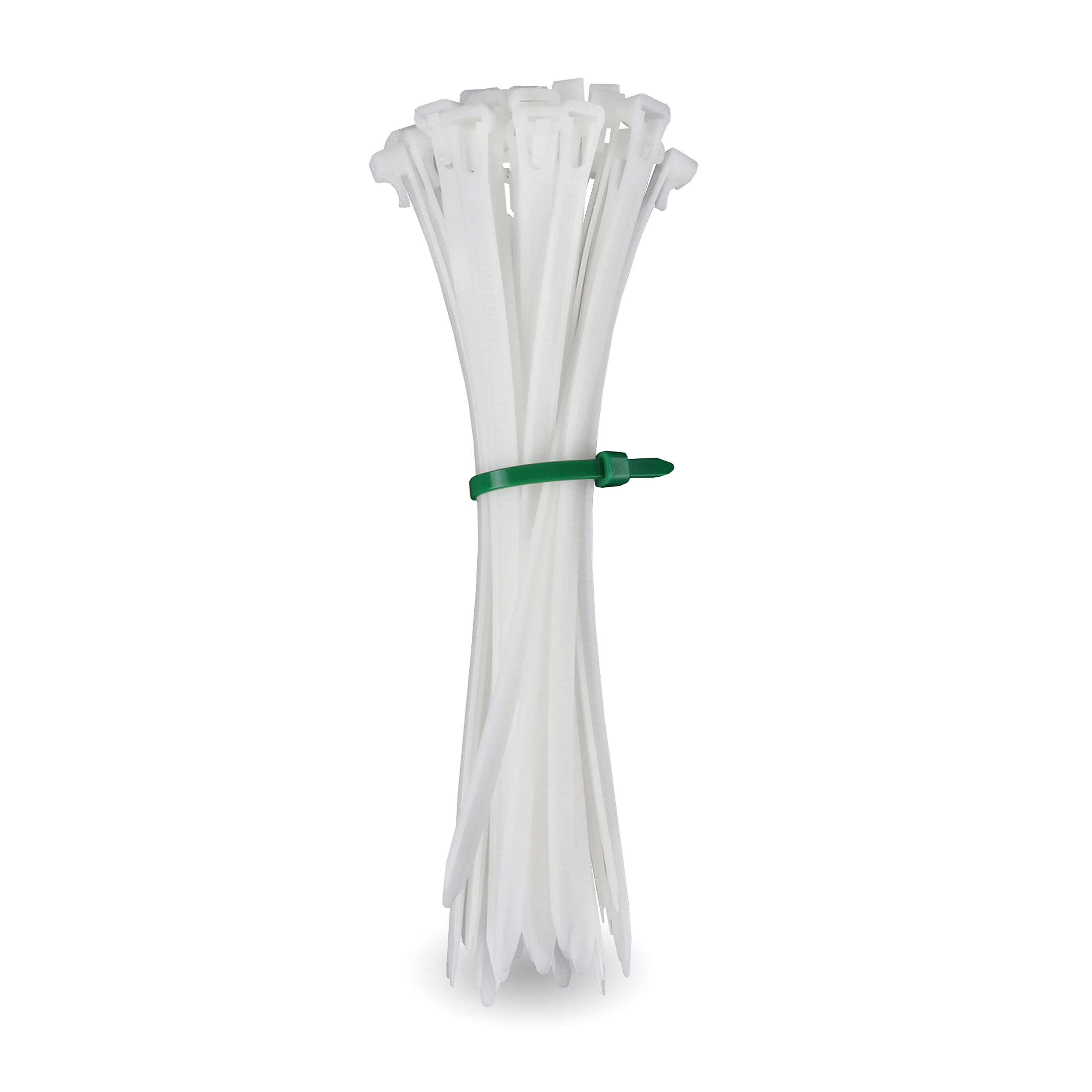 HPER® Cable Ties Reusable White I 200 mm x 7.5 mm I Pack of 100 Removable I +15-30% Tensile Force & Stability I Transparent I Certified Quality