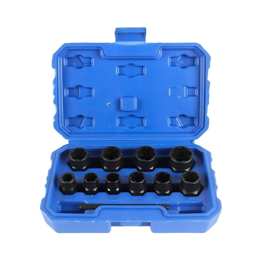LSLANSOON 11pcs Twist Socket Set, 9-19mm Lug Nut Remover, Damaged Bolt Screw Nut Extractor Tool Set Including a Punch Rod