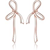 Reffeer Solid 925 Sterling Silver Bow Stud Earrings Ribbon for Women Teen Girls Bowknot Stud Earrings Drops