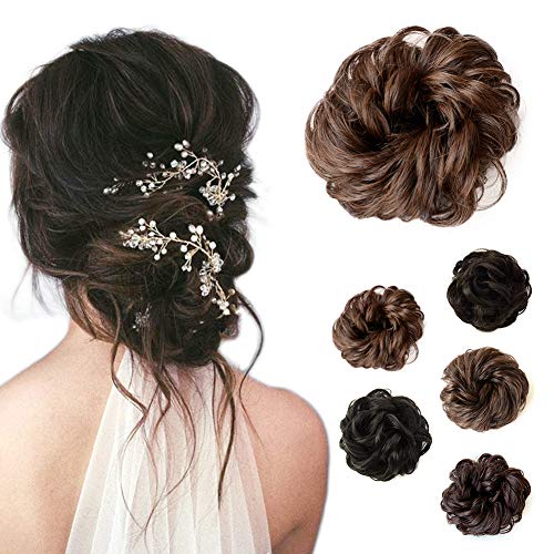 Beauty Angelbella Hair Bun Extension Synthetic Ponytail Wavy Curly Messy Hair Pieces Hairpiece for Women(Brown)