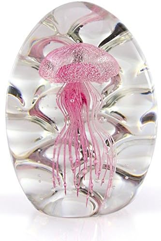 Global Village Art Glass Ripple Jellyfish Paperweight Pink Glow in Dark 5.5"