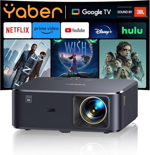Beamer 4K mit Android TV 11.0, Sound by JBL, Dolby Audio, NFC, Autofokus, Auto Trapezkorrektur, WiFi6, Bluetooth, YABER K2s 1080P Full HD Beamer Heimk