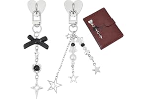 CRAFTYMELODY 2Pcs Charm Chains for Kindles Black Bow Star Heart Shape Phone Chain Charms Star Pearl Keychain Strap Charm with