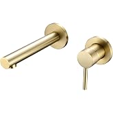 SUMERAIN Brushed Gold Bathroom Faucet Brass Wall Mount Faucet Single Handle with Rough in Valve