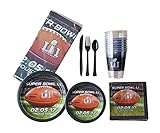 Super Bowl 51 Party Supplies Deluxe Pack for 24 Guests: Dinner Plates, Appetizer/Dessert Plates, Napkins, Cups, Cutlery, & Table Cover