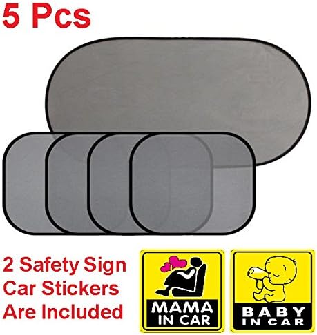 Car Sun Shade for Side and Rear Window (5 Pack) - Car Sunshade Protector -(Included Gifts : 1 FREE Mama In Car Sticker &amp; 1 FREE Baby In Car Sticker)