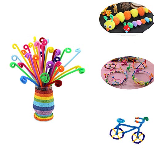 WIWAPLEX 600 Piece Pipe Cleaners Set, Glitter Chenille Stems Bundle Including 200 Pipe Cleaners, 200 Pompoms, 200 Self-sticking Wiggle Googly Eyes Children Kid Plush Educational Toy Handmade DIY Craft - Thumbnail 3