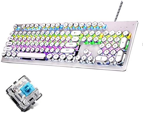 Mechanical Blue Switch Gaming Keyboard,RGB Backlight Retro Punk Keycaps Multimedia Ergonomic USB Wired Game Keyboard for PC Laptop/Computer