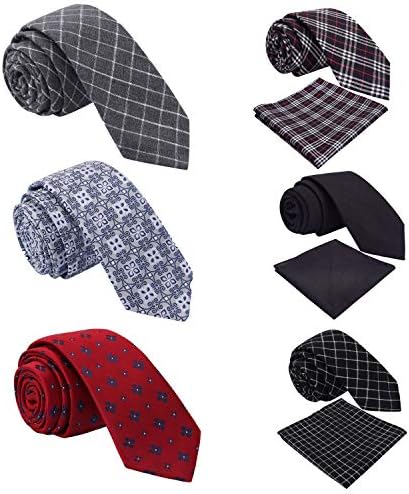 Mens Ties,Tsheoul Lot 6 PCS / 12 PCS Necktie Classic Cotton Handmade Skinny Neck Tie Sets for Men