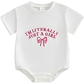 AHUGHAUE Newborn Baby Girl Outfit Letters Bow Embroidery T Shirt Bubble Romper Infant Cute Summer Outfit