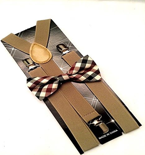 New Brown Plaid Suspenders and Bow Tie Set Tuxedo Wedding Suit