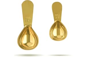LUBSMUNS Stainless Steel Coffee Scoop Set - 15ml & 30ml Measures, Milk & Fruit Powder, Gold, 2 Pack