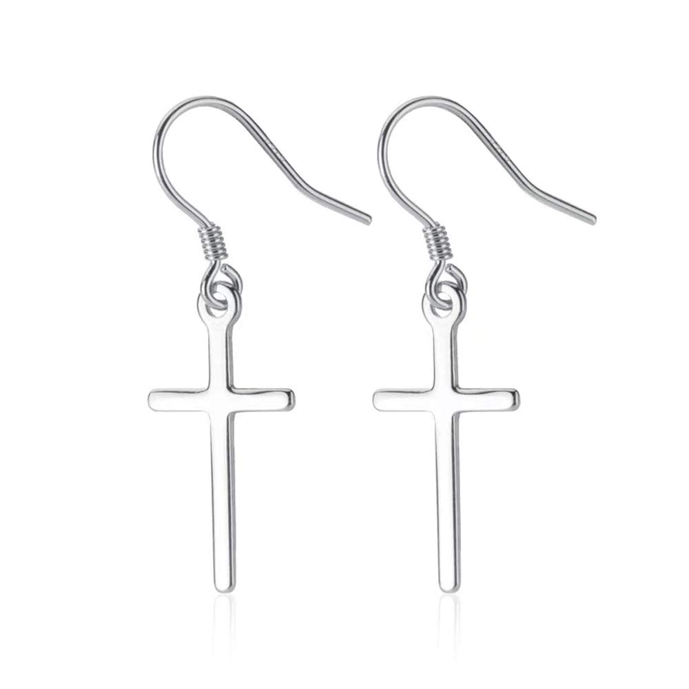Belons Cross Drop Earrings Womens 925 Sterling Silver Cross Dangle Earrings Religion Jewellery for Ladies Girls