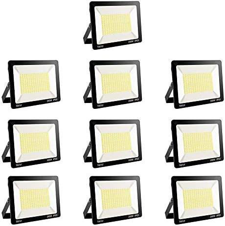 10 Packs 200W LED Security Flood Lights Outdoor Kit 17000LM, 2019 Upgraded Lightweight Spotlight, IP65 Waterproof, 6000K Cold White LED Work Light for Garden Garage Stadium [Energy Class A++]