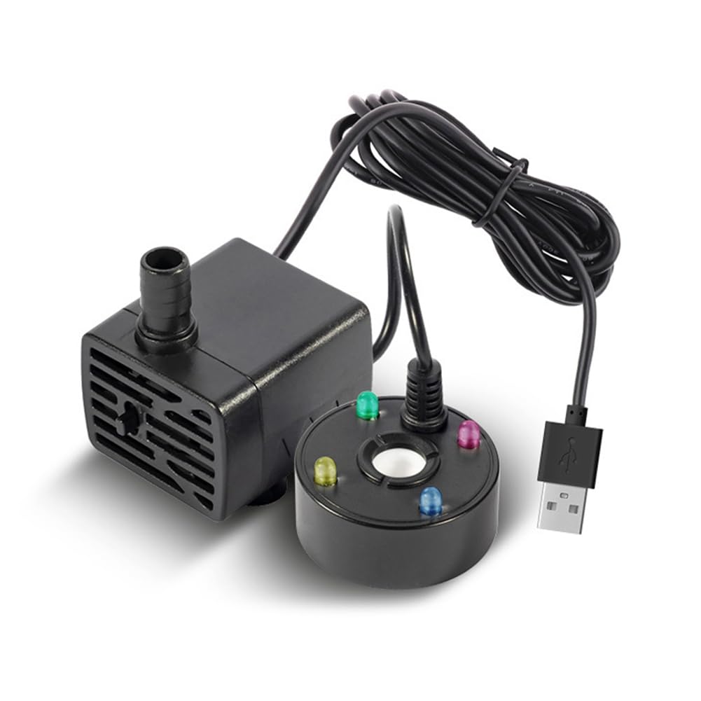 USB 5V Water Pump Mist Maker LED Lights Mini Mister Fog Machine, Indoor Fountain Garden Pond Water Fogger Atomizer Black