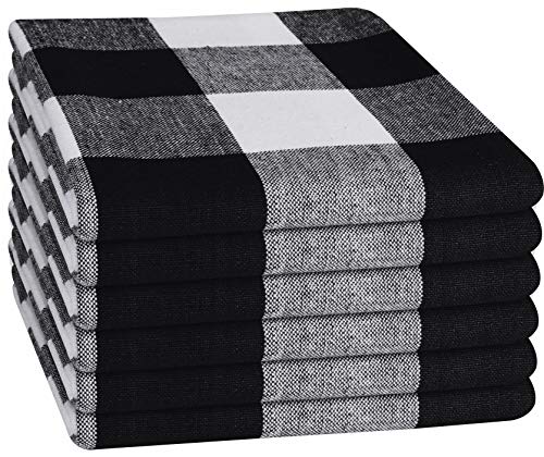 Native Fab 100% Cotton Kitchen Dish Towels 16x26 Set of 6 - Absorbent Tea Towels, Dish Cloths, Restaurant Cleaning Towels, Gingham Check Buffalo Plaid Kitchen Towels with Hanging Loop, Black White - Thumbnail 6