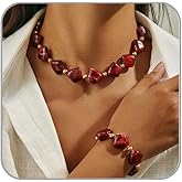 LKingel Chunky Jewelry Set for Women Irregular Resin Beads Necklace Bracelet Set Charm Beaded Choker Necklace Statement Bracelet Boho Fashion Jewelry Gift for Women