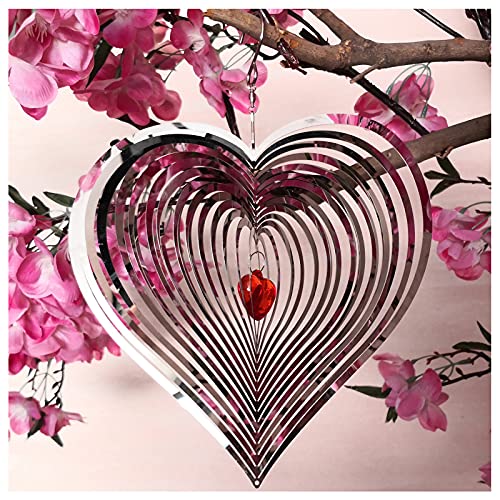 DJUAN Wind Spinner Outdoor Metal Decorations,3D Red Heart Wind Spinners for Yard and Garden, Mirror Stainless Steel Wind Sculptur Spinner Indoor Outdoor Garden Decoration Crafts Ornaments Worth Gift