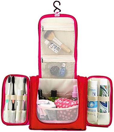 Hanging Toiletry Bag, AMANER 8 Layers Portable Foldable Waterproof Large Capacity Travel Flat Toiletry Bag, Outdoor/Travel/Bathroom Cosmetic Bag for Women Men Girls Boy (red)