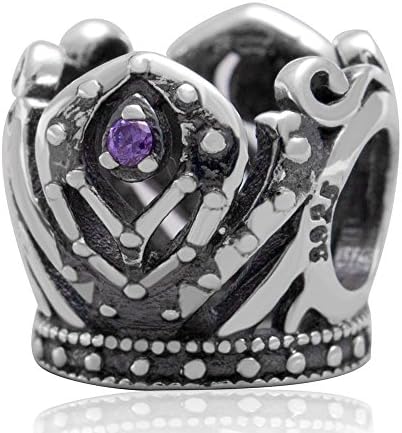Antique Crown with Violet Cz Stone Charm Authentic 925 Sterling Silver Charm Beads Fits Pandora Bracelets