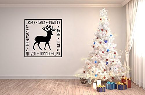 Christmas Wall Sticker Dasher dancer prancer vixon comet cupid donner blitzen rudolph santa reindeer Removable Stickers Peel And Stick For Kids Room Bedroom Nursery Wall Art Decal