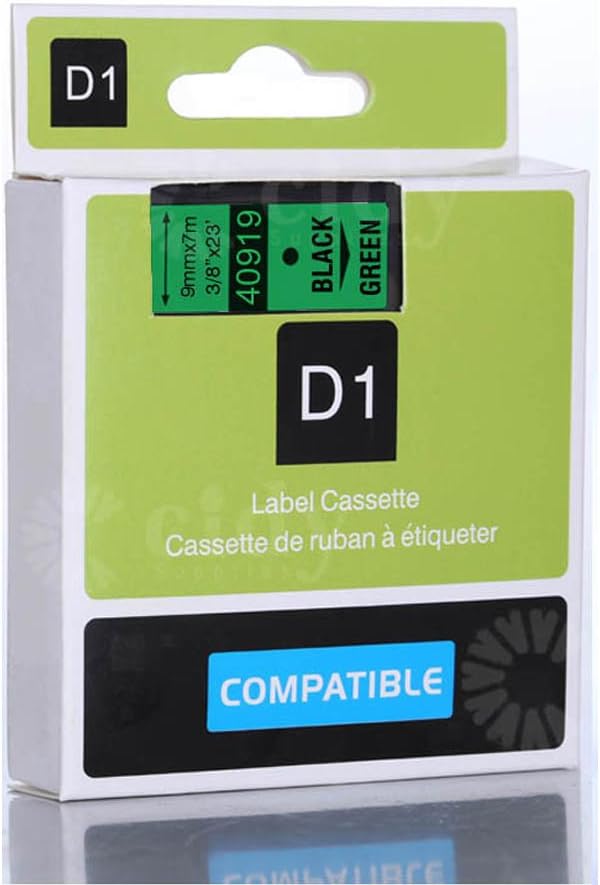 Labelzone shop(TM) Generic 10PK Black on Green Label Tape Compatible for DYMO D1 40919 3/8" X 23'