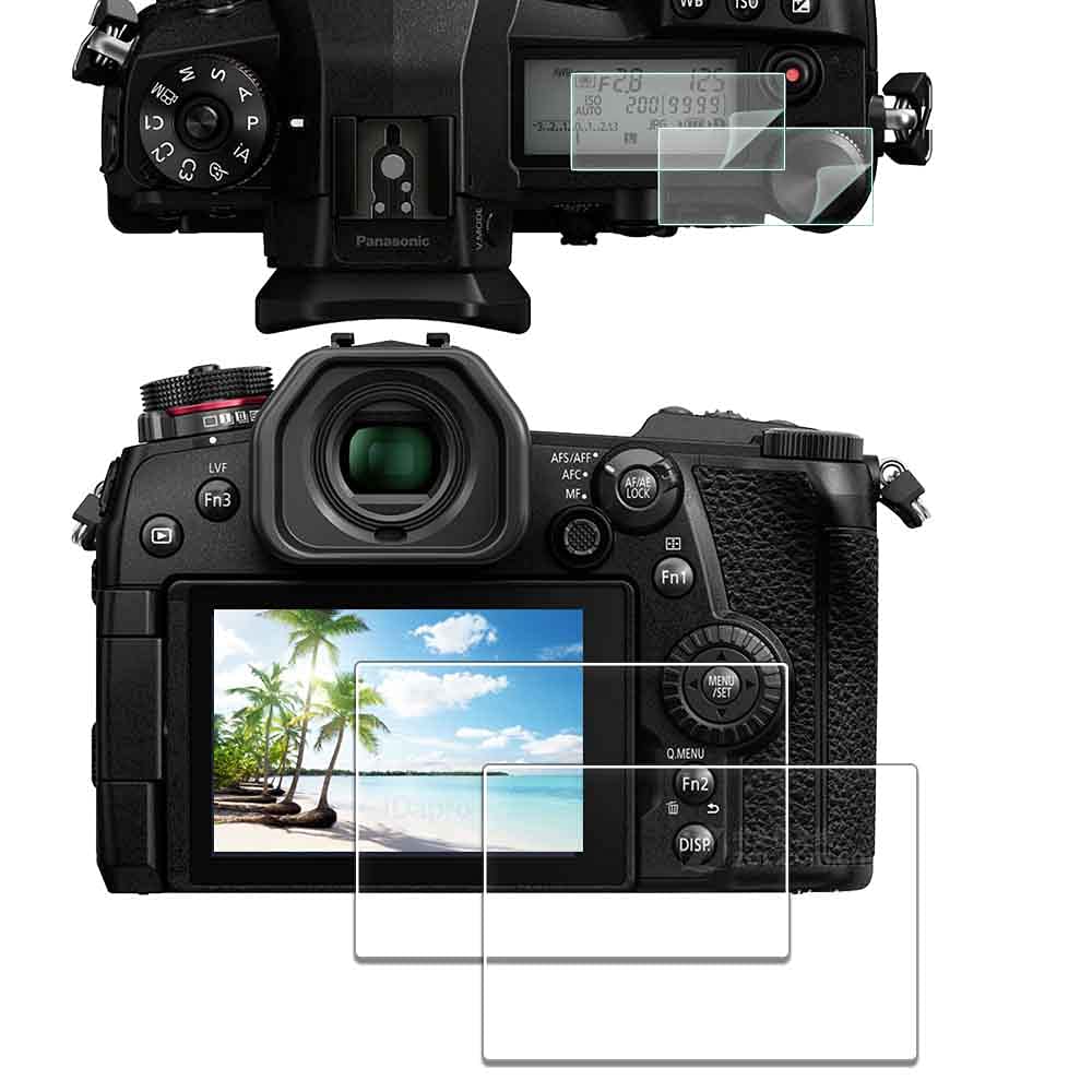 iDaPro Screen Protector for Panasonic LUMIX G9 + Top Protector [2+2 Pack],Tempered Glass,9H Hardness,Anti-Scrach,Anti-Bubble,Easy Installation