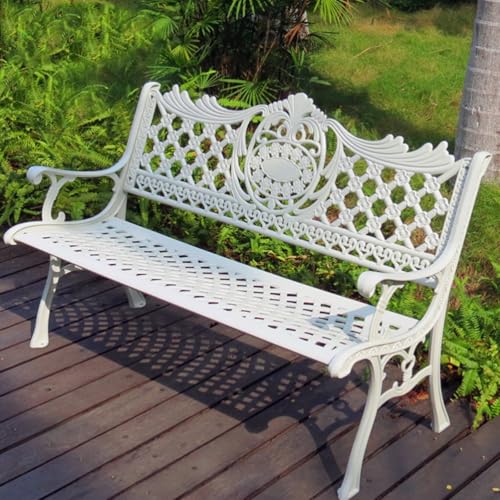 GSATREY Bench for Patio Metal Bench Park Bench, All-Weather Garden Bench, Accented Lawn Front Porch Path Yard Decor Deck Furniture for 2 Person Seat(White)