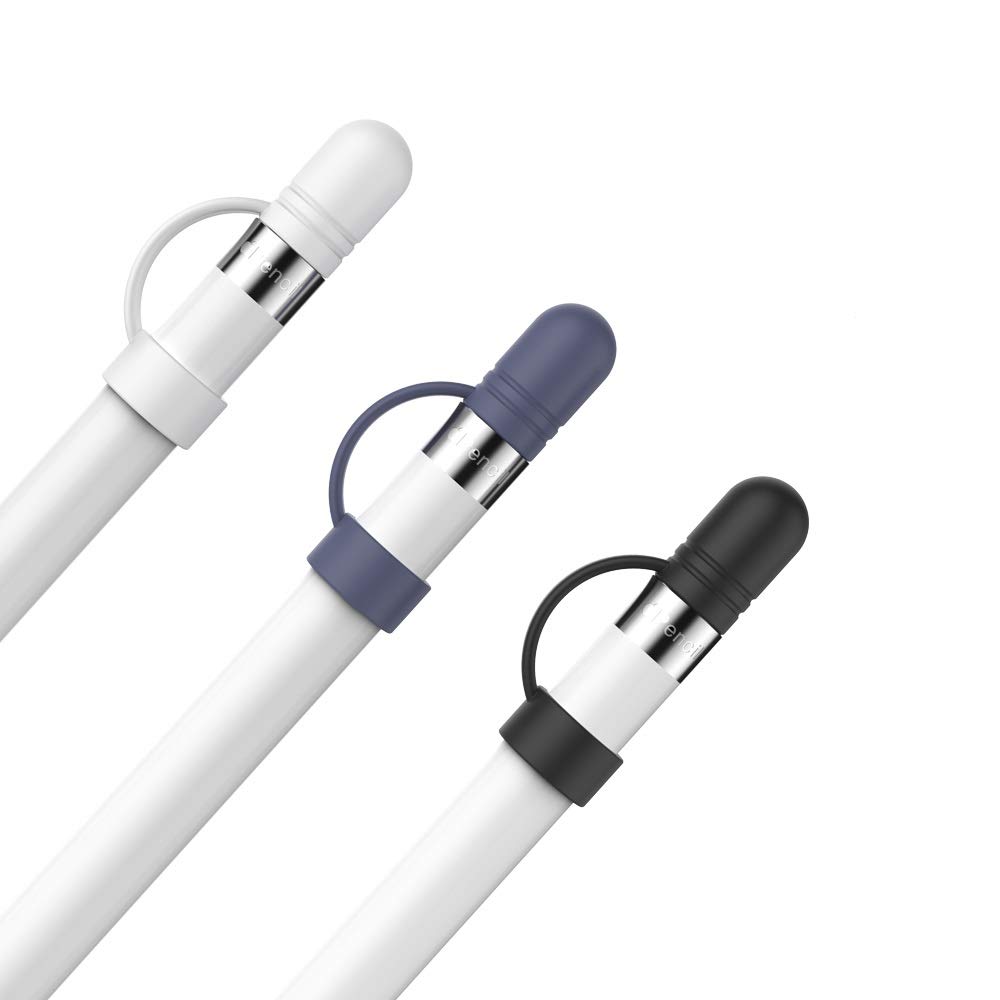 AhaStyle Silicone Replacement Cap Compatible with Apple Pencil 1st Generation 3 Pack Anti-lost Apple Pencil Cap Cover Accessories (White, Black, Midnight Blue)