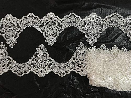 Lace - 12.5CM Off White Embroidered Wedding Dress lace Edge Crown Design Scalloped Tulle mesh lace Trim Trimming 15yards/lot Wholesale - (Color: Off White)