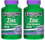 Piping Rock Chelated Zinc 50 mg VALUE SIZE 2 Bottles x 250 Quick Release Tablets Gluconate Dietary Supplement