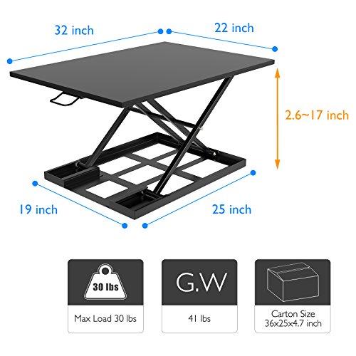 1homefurnit Standing Desk Converter – 32x22 inch Extra Large Height Adjustable Sit Stand up Desk Ergonomic Converter Instantly Convert Any Desk into Standing up Workstation