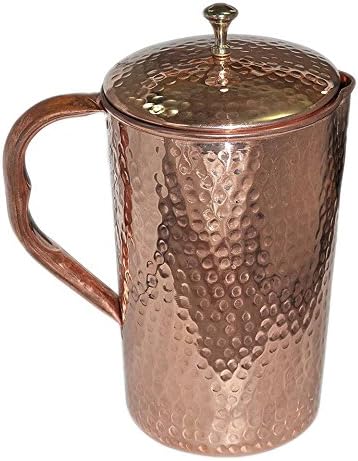 100% Copper Pitcher Hammered Copper Water Jug for Ayurveda Health - No Inner Liner