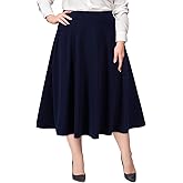 Moon Wood Women's Plus Size Midi Skirt High Elastic Waist A-Line Flared Skater Skirts with Pockets