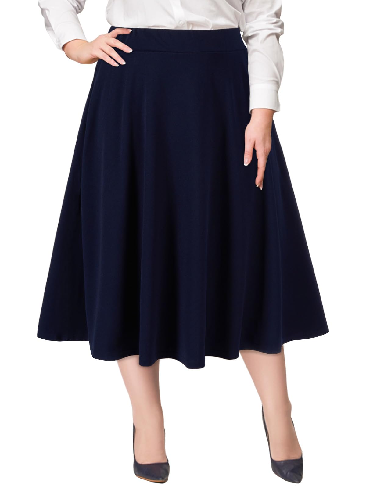 Moon Wood Women's Plus Size Midi Skirt High Elastic