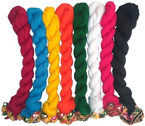 WHITEHEAVENWomen's Faux Chiffon Dupatta Combo With Plastic Mirror Lace (Set of 8)