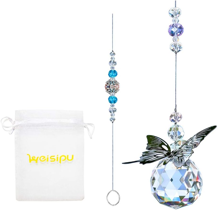 WEISIPU Crystal Hanging Decorations - Hanging Ornament Crystals Butterfly Suncatchers with Clear Crystal Ball for Home, Office, Garden Decoration, Window Decorations Hanging: Furniture & Decor