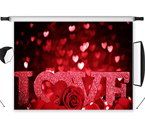 LB 7x5ft Valentine's Day Photography Backdrop Red Rose Flower Love Hearts Romantic Photo Background Mother's Day Wedding Bridal Shower Party Banners Decorations Photo Booth Studio Props