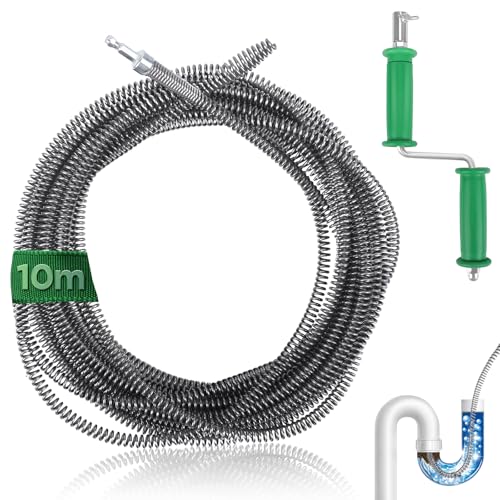 10 Metre Pipe Probe, Diameter 10 mm, Probe for Unloading Spring Drain Pipes Spiral Cleaner for Professional Cleaning Probe for Drill Electric Manual Adapter, Stumped Obstructions