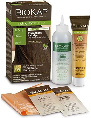 BioKap Honey Chestnut 5.34 Rapid Permanent Hair Colour Organic & Vegan Formula for Sensitive Skin 135ml, 135 ml (Pack of 1)