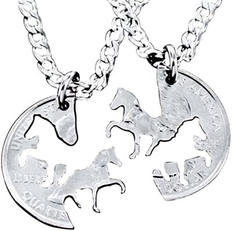 Irecall Couple Necklace Coin Necklaces Horse Pendant Pendants for Good Friends