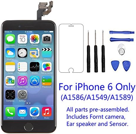 for iPhone 6 4.7inch LCD Display Screen Touch Digitizer Full assembly Replacement with Home Button, Front Camera, Ear Speaker, Repair Tools, Not compatible with iPhone 6s or iPhone 6 plus