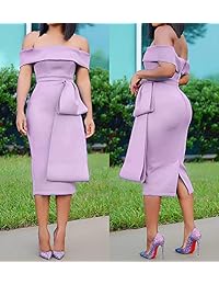 Prettyol vestido ajustado con volantes y hombros descubiertos, con cremallera en la espalda, largo hasta la rodilla, para mujer